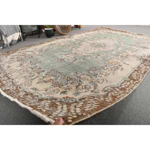 Alfombra turca Vintage de 5,5x9,4 pies, tejido plano de lana verde y Beige con patrón de retazos para decoración de sala de estar o uso en el pasillo - Product Image 5