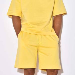 Summer Wear Breathable <b>Tracksuit</b> Sets 100% Cotton Men's Clothing Plus Size Yellow Color T Shirt and Short Men's Sets OEM Service - Product Image 5