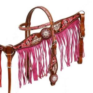 Headstall et cuirasse en cuir occidental de qualité supérieure avec boucles Sier et franges Design fantaisie pour l'équitation et la course - Product Image 4