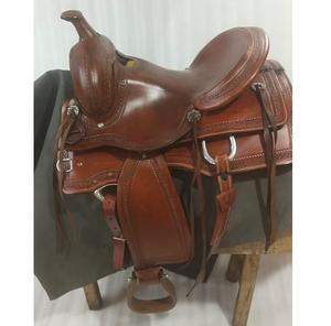 Marrón oscuro Tooled Cowboy Horse Leather Western Show Barrel Racing Horse Saddle Portable Horse Riding Saddle Listo para enviar - Product Image 1