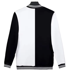 Blouson universitaire unisexe à blocs de couleurs, blouson de baseball noir et blanc avec col et poignets rayés, pour la mode streetwear - Product Image 2