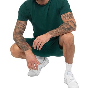 Men's Green Cotton T-Shirt and Cargo Shorts <b>Set</b> Crew Neck Casual Summer Wear Breathable <b>Knitted</b> Solid Color Outfit - Product Image 4