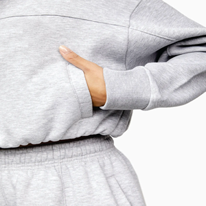 65% Cotton 35% Polyester Cropped Athletics Club Full <b>Zip</b> Hood Heather <b>Grey</b> <b>Women's</b> Tracksuit Top <b>Hoodie</b> - Product Image 6