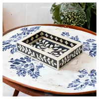Dernier arrivage Plateau de luxe indien fait main en résine incrustation d'os Plateau rectangle de service Inde Look antique Design classique Vente à chaud