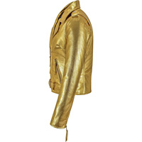 Veste en cuir laminé doré haute couture pour femme, veste moto de luxe sur mesure, vêtement d'extérieur de motard de luxe