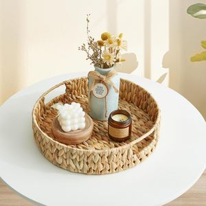 Round water hyacinth <b>tray</b> <b>with</b> cutout handles best quality ring & accessories storage <b>trays</b> - Product Image 3