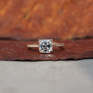 1,0 Ct Asscher Cut Lab Grown Diamond Half Eternity Anillo de compromiso Oro Rosa CVD Anillo de diamantes Regalo de aniversario para ella - Product Image 1