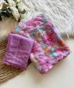 ผ้าส่าหรีสำหรับผู้หญิงสไตล์อินเดียและปากีสถาน พร้อมงานปักเลื่อมหนักแน่นและขอบผ้าประดับเพชรเต็มเส้น - Product Image 6