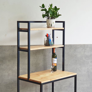 Foldable Standing <b>Kitchen</b> <b>Rack</b> with Rubber Wood & Iron Frame for Microwave Oven <b>Storage</b> - Product Image 5