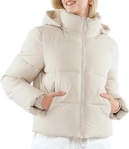 Chaquetas acolchadas recortadas para mujer Chaqueta cálida de invierno con capucha extraíble Bolsillos con cremallera Abrigo corto acolchado para mujer - Product Image 1