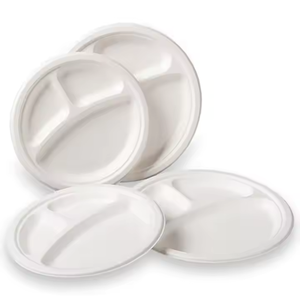 Assiette jetable écologique de 10 pouces à 3 compartiments 100% biodégradable disponible en tailles personnalisées blanc brun avec service OEM - Product Image 3