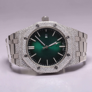 Montre chronographe de luxe pour homme entièrement sertie de diamants Hip Hop Moissanite Boîtier en acier inoxydable Bracelet en or blanc Verre de clarté VVS - Product Image 1