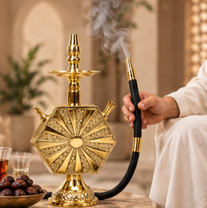 Mesa de centro de latón forjado a mano con diseño futurista para cachimba |   Pipa de shisha decorativa hexagonal |   Cachimba de Latón Hecha a Mano - Product Image 4