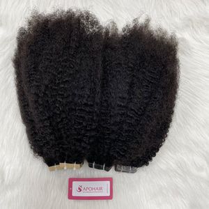 Superventas 100% extensiones de cabello humano Kinky Straight Natural Wave Tape en Dropship disponible - Product Image 5