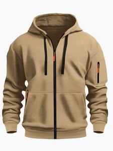 2025 hommes sweat à capuche zippé poche kangourou couleur unie manteau automne hiver Style sport décontracté doublé polaire impression numérique - Product Image 5