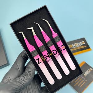 Venta de pinzas para pestañas, puntas rosas, blancas y plateadas, pinzas para pestañas, agarre de diamante, punta de fibra con logotipo privado, pinzas para extensión de pestañas - Product Image 3
