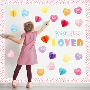 85 Pcs Valentine's Day Bulletin Board Set 3D Heart Honeycomb Owl Love Truck Bulletin Board Cutouts Valentine's Day