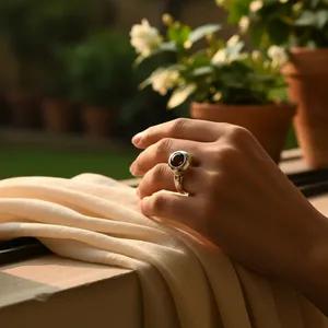 Bague pour femme en argent sterling 925 avec placage or rose et rhodium, bijoux tendance avec incrustation de pierres précieuses, pierre de grenat - Product Image 1