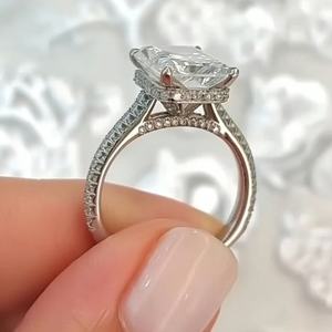 Anillo de Compromiso Vintage Tishya con Moissanita de Corte Radiante de 4.98 TCW, Halo Oculto, Oro Blanco de 14k, 4 g - Product Image 3