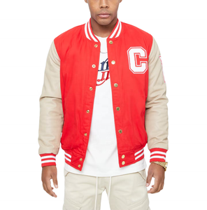 Blouson universitaire personnalisé pour homme, style streetwear, en toile et laine, avec manches en satin et cuir, idéal pour l'hiver – Vente en gros - Product Image 1