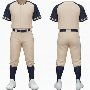 Uniforme de Béisbol Raglán Beige y Azul Marino Más Vendido, Jersey de Alto Rendimiento con Ribete de Doble Raya y Pantalones de Equipo a Juego - Product Image 1