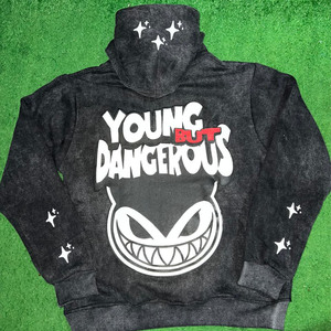 เสื้อมีฮู้ดแบบมีซิปสีเทาผ้าฝ้ายเฮฟวี่เวทสไตล์วินเทจผ้าปะติดแบบเย็บปะติด - Product Image 3