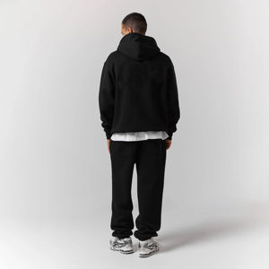 Ensemble de survêtement décontracté en coton 100% respirant, poids lourd, uni, avec logo personnalisé, sweat-shirt à capuche, pantalon de jogging, imprimé numérique, tenue évasée - Product Image 6