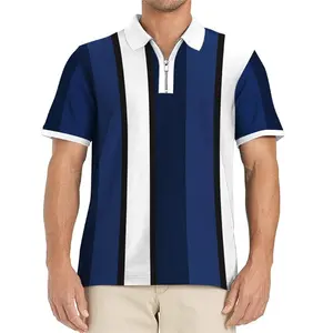 Hot trend 2024 - High Quality Vertical Striped Men's Polo Shirt Slim Fit Mens Polo Shirt Short Sleeve Zip from Vietnam