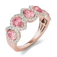 Bague Classique Trois Pierres SHIVPATH en Argent Sterling 925 Plaqué Or Rose avec Moissanite Rose Fantaisie Taille Poire et Halo – Idéale pour les Fêtes