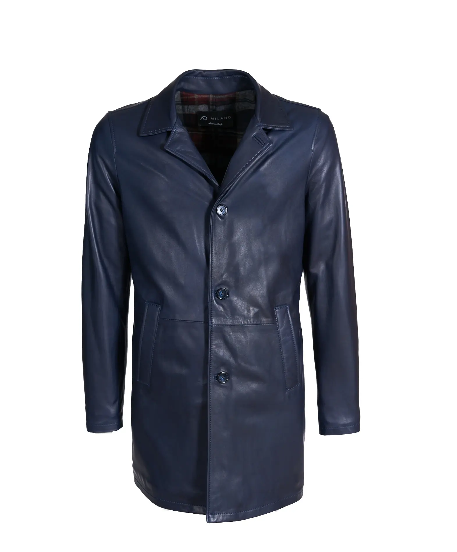 Made in Italy blue leather coat for men OEM service high quality 100% Italian real leather jacket winter clothes for daily wear
