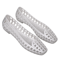 Sandales plates d'été à bout carré, couleur unie, décontractées, minimalistes, en PVC, à enfiler, fermées, à la mode, ajourées, pour la plage