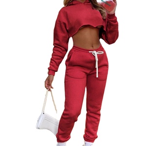 Top corto de manga larga para mujer con capucha XL pantalones de chándal conjunto de dos piezas 100% algodón transpirable sólido Casual traje de verano - Product Image 6