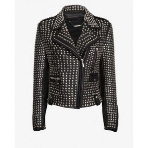 Veste courte de moto en cuir avec rivets de grande taille Veste punk rock à manches longues pour femmes pour hommes - Product Image 1