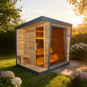 Sauna Exterior Tradicional Cuadrada de Vapor para 4-6 Personas, con Vidrio Templado Tintado Marrón, Construcción de Madera de Abeto Carbonizado - Product Image 3