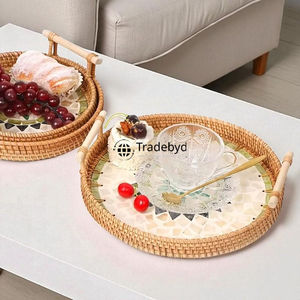Plateau de service décoratif mobile moderne en rotin naturel de qualité supérieure fait à la main, plateau de cuisine Tradebyd - Product Image 1