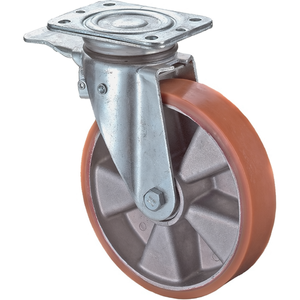 Rueda Giratoria de 160 mm con Bloqueo Total, Capacidad de Carga de 600 kg, Rodamiento de Bolas, Neumático de Poliuretano Fundido, Ruedas para Muebles BS de 160 mm - Product Image 3