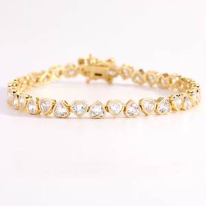 925 argent Sterling coeur forme Zircon pierre Bracelet plaqué or lunette réglage bijoux pour filles cadeau de noël - Product Image 1