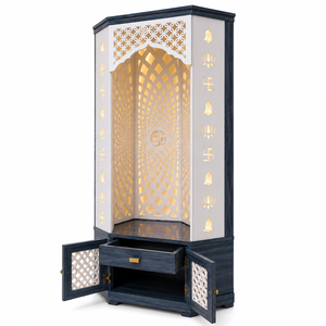 Premium Traditional Wooden <b>Corner</b> Pooja Mandir OM Design Modern Hindu Home Temple <b>Cabinet</b> Solid Teak Wood Prayer Custom Size - Product Image 5