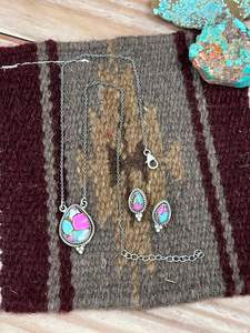 Juego de pendientes de collar turquesa de caramelo de algodón de plata de ley hecha a mano regalo para ella estilo de joyería Boho Pastel - Product Image 3