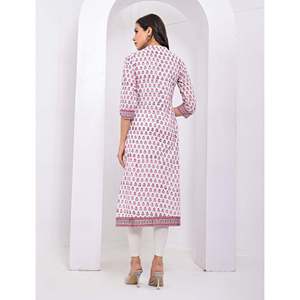 Cotton <b>Block</b> <b>Printed</b> White Flower Kurti Traditional Indian Ethnic Stitched Clothing Daily Wear Party Suitable Floral Fancy - Product Image 6