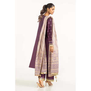 Ensemble élégant 3 pièces pour femme IUSTKSD-724, imprimé doré, en tissu lawn, avec détails brodés - Product Image 4