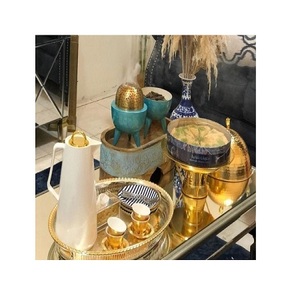 Customized Shape Tea Serving Tray Superior Quality Brass Hammered Chocolate <b>Dessert</b> Tray for Dinnerware Use - Product Image 2