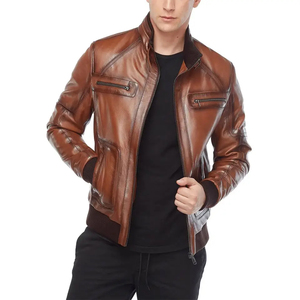 แจ็คเก็ตหนังแท้สีน้ำตาลดีไซน์ล่าสุดสำหรับผู้ชาย คุณภาพพรีเมียม ผลิตตามสั่ง ราคาขายส่ง - Product Image 5