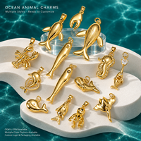 Breloques en cuivre plaqué or 18 carats représentant des animaux marins (baleine, dauphin, requin, hippocampe, homard, pieuvre, poisson) pour la création de bijoux de mode