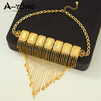 Parure de bijoux de mariage de luxe de Dubaï, plaqué or 24 carats, collier à pampilles, bracelet et boucles d'oreilles, ensemble 3 pièces, bijoux vintage