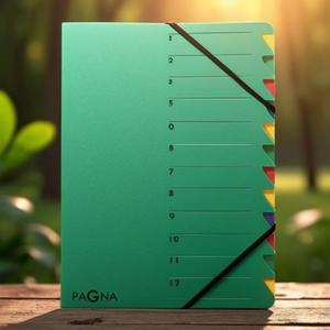 PAGNA Easy Din <b>A4</b> 225g/m Pressed Chipboard File <b>Folder</b> Green Color with Multicolored 12 Compartments - Product Image 3
