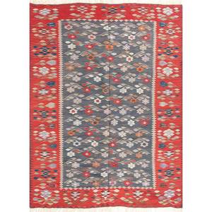 Alfombra Rectangular Grande de Lana y Yute con Diseño Floral Azul Nayaab, Hecha a Mano, 9x12, para Entrada o Pasillo del Hogar - Paem-800 - Product Image 1