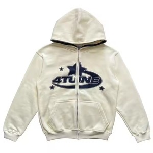 Sudadera con capucha 100% de algodón con cremallera completa para hombre, logotipos y colores personalizados, bordado de rizo francés, transpirable, recortada lisa - Product Image 1