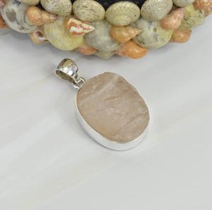 925 Sterling Silver Elegant Pendant Handmade Oval Rose Quartz Gemstone Rough <b>Pink</b> Color for Christmas Gift Crystal Jewelry - Product Image 2