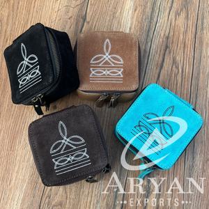 Nouveau noir botte point daim cuir carré bijoux Kits de rangement Western accessoire étui femmes voyage Portable ornements cas - Product Image 1